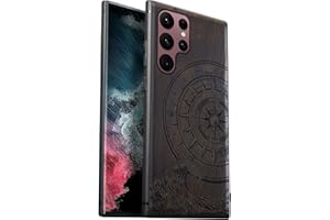 Carveit Funda con Compatible Galaxy S22 Ultra Carcasa [Única Madera y Silicona Híbrido Carcasa] Absorción de Impacto para Samsung S22 Ultra Carcasa estético (Madera Negra-brújula Grandes)