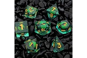 ORUZA 7 PCS Dragon Eye DND Dice Liquid Core D&D Dice Resin Sharp Edge Polyhedral D&D Dice Set for Dungeons and Dragons Role Playing Die D20 D12 D10 D8 D6 D4 D%
