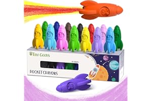 TINYGEEKS 16 Rocket Crayons - Non Toxic, Washable - For Toddlers, Kids Ages 4-8 - Easy To Hold, Baby's Crayons For Toddlers Above 3 Years