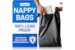 PWGOODS Adult Nappy Bags - 200 Pack, 20% Thicker Sacks, Easy Tie Handles, Odour Free, Discreet Black Plastic, Strong Sanitary Disposal Bag