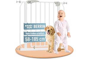 IB STYLE Türschutzgitter Berrin 67-75 cm - Treppenschutzgitter für Babys, Kleinkinder, aus Metall, Ohne Bohren, Weiß Grau
