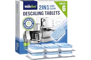 WOLDOCLEAN Pastillas descalcificadoras 2 en 1 para cafeteras automáticas: elimina la cal, protege contra la corrosión y prolonga la vida útil de la máquina, 6 pastillas de cal