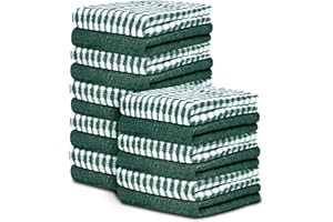 GC GAVENO CAVAILIA Large Tea Towels Pack of 16 | 46 x 65 Cm Check Green Tea Towels Bar Kitchen Towels Set | Absorbent Chef Tea Towel Dish Cloths Cleaning | 35% Polyester, 65% Cotton Dish Towels