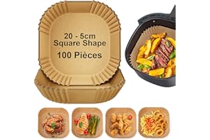 Shadowin Lot de 100 feuilles de papier sulfurisé pour friteuse à air chaud, 5 à 7,5 l, 20 à 24 cm, anti-adhésif, jetables, compatibles avec COSORI, Cecotec Airfryer