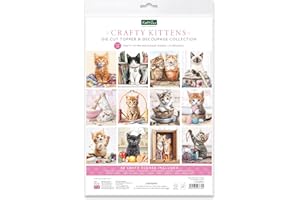 Katy Sue Crafty Kittens Die-Cut Card Topper & Decoupage Collection: 4 Sheets of Kitten & Cat-Themed Card Toppers & 4 Sheets of Matching Die-Cut Decoupage