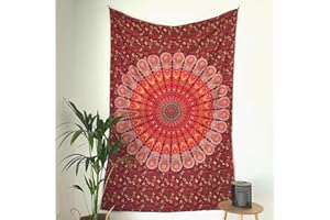 MOMOMUS Tapiz Mandala en Tela Multiuso - Arte Mural 100% Algodón - Ideal como Tapiz de Pared Grande, Tapiz Decorativo de Pared y Fina Manta de Yoga para Meditación - Rojo, 135 x 210 cm