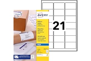 Avery Étiquettes Autocollantes Blanches 525 Pièces 63,5 x 38,1 mm Impression Jet d'Encre