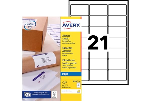 Avery Étiquettes Autocollantes Blanches 525 Pièces 63,5 x 38,1 mm Impression Jet d'Encre
