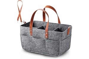 ANHOW Anow Borsa in Feltro, Borsa Shopper in Feltro Borsa Spesa Pieghevole per Giocattoli Gite All'aperto, Picnic, Guida, Shopping, Spesa, Deposito - 38x23x18cm XXL, Grigio Scuro