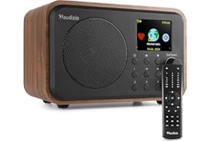 Audizio Vicenza Internetradio DAB Radio mit Bluetooth 5.1 mit Fernbedienung, WLAN, 10 Std. Akku, Line-Out, Küchenradio, FM/UKW, USB-C Ladekabel - DAB Plus Radio in Schwarz-Braun