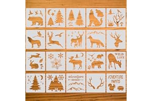 YOUYIDUN 20 Stk Schablonen Zeichnen Set, Tier Hirsch Pflanze Schablonen Vorlage zum Malen, Wiederverwendbar Zeichnungs Schablonen, für Fotoalbum, DIY Geschenke Weihnachten, Holz Wand Home Decor