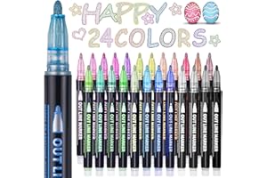 ECtury Feutres Paillettes, Cadeau Fille 6 7 8 9 10 12 Ans, Activité Manuelle Enfant, 24 Stylo Paillette Atelier des Stylos Marqueur Magique pour Scrapbooking, Loisirs Créatifs fille