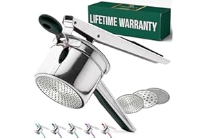 Bellemain 15 oz Large Potato Ricer | Heavy-Duty Stainless Steel Potato Ricer & Masher | Perfect for Mashed Potatoes | Kitchen Tool with 3 Interchangeable Discs (Black)