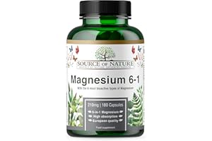 ‎SOURCE OF NATURE Kompleks Magnezu 750 mg | 210 mg Magnezu Elementarnego | 6 Aktywnych Form | 180 Kapsułek Wegańskich | Wysoka Dawka | Source of Nature