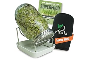‎VITAJA Vitaja Sprossenglas Keimglas Set mit Keramikschale - Set für Sprossen Anzucht - (inkl. Abdunklungshülle) - Keimgläser für Sprossenzucht - Anzuchtset für die Fensterbank (1er Set)