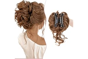 SEGO Extensions de Chignon Queue de cheval Avec Pince 75G Chouchou Chignon Cheveux A Griffe Volume Epais Pour Femmes, Brun Chocolat & Brun Café