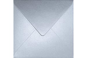 Netuno 100 enveloppes carrées argentées 153x153mm Aster Metallic Silver rabat pointu enveloppes nacrées enveloppes brillantes métallisées pour invitations anniversaires mariage cartes de vœux Noël