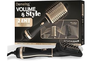 Demeliss SAINT ALGUE - Brosse Soufflante 2 en 1 VOLUME & STYLE - Sèche & Coiffe, Tous Types de Cheveux - 2 Têtes Interchangeables - Revêtement Céramique & Tourmaline - 3 Températures