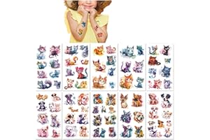 PEKNUX 10 arkuszy urocze zwierzę tatuaż naklejki akwarela kreskówka psy koty zwierzęta tymczasowe tatuaże twarz ciało sztuka dla dzieci artykuły imprezowe