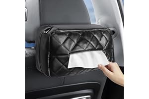 Figarge Auto Taschentücher Kopfstütze PU Leder Tissue Box Hängende Tissue Box für 120 Tissues Auto Zubehör Taschentuchbox Schwarz
