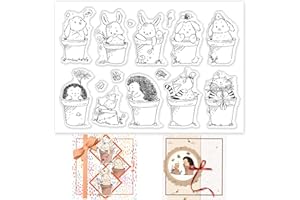 GLOBLELAND Charmant Pot de Fleurs Animal Tampons Clairs Lapin Hérisson Chat Souris Tampons Transparents en Silicone pour le Bricolage Scrapbooking Album Photo et la Fabrication de Cartes Décoration