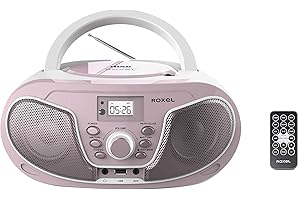 Roxel RCD-S70BT Boombox portatile lettore CD con telecomando, radio FM, riproduzione MP3 USB, ingresso AUX da 3,5 mm, jack per cuffie, display a LED, streaming musicale wireless (rosa)