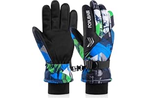 POPUBABI Gants Enfants Gants de Ski garçon Fille, Gants d'hiver étanches Enfants, 3-13 Ans Gants de vélo Coupe-Vent, Gants de Neige Chauds Enfants pour Snowboard Ski vélo