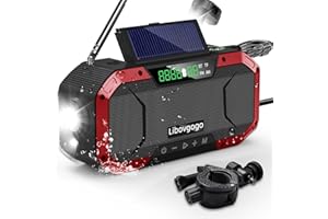 Libovgogo DF-580Pro 5000mAh Kurbelradio mit Handyladefunktion Solar, 7W IPX5 Waterproof Bluetooth Lautsprecher,Tragbares Auto Scan AM/UKW Notfallradio mit Taschenlampe LED-Leselampe Outdoor Camping