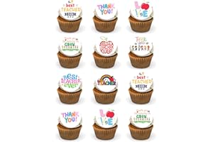 TOP IT TOPPERS LTD Thank you Teacher kids childrens party decorations style 24 pre-cut Edible Cupcake Cake Toppers Wafer Card