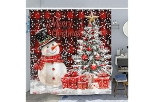 CJWLKJ Merry Christmas Shower Curtains for Bathroom 72 x 72 Red Buffalo Plaid Snowman Tree Gift Winter Decoration Rustic Retro Farmhouse Bathroom Decor