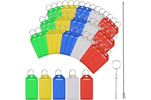 50x Schlüssel Schilder Set,MEZOOM Kunststoff Schlüsselanhänger ID Label Tags zum Beschriften in sortiert Farben mit Stahldraht + Werkzeug Tool