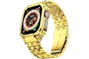 SUPLINK Stainless Steel Case with Strap for Apple Watch Ultra 3/2/1 & SE 3/2/1 & Series 11 10 9 8 7 6 5 4 3 2 1 49mm 46mm 45mm 44mm 42mm 41mm 40mm 38mm, Rugged Bumper Case Strap for Men