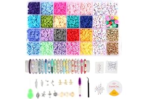 ATLIBERSWO 2400+ Abalorios para Hacer Pulseras, Kit para Hacer Pulseras, Piezas de Arcilla Blanda de 6 mm, 20 Colores más Otros Accesorios, Adecuadas para Hacer Collares, Pulseras, Pendientes y Otras Joyas