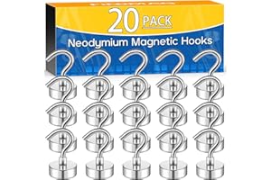 FINDMAG Magnethaken, 20 Stück 22lbs+ Ziehen Magnetische, Starke Magnete mit, Haken Magnetisch, Magnet Halter, Neodym Magnete für Kreuzfahrt, Grillrost