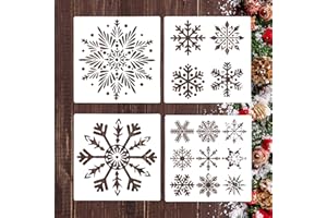 ABEILLO 4 Pieces Christmas Snowflake Stencil for Crafts, Large Snowflake Template Reusable Xmas Snow Flakes Crafts DIY Painting Stencils for Christmas Winter Holiday Home Decor (10 Inches)