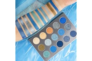 Palette Fards à Paupières Bleu Mat,Afflano Eyeshadow Palette Space Blue Glitter Kit Palette Maquillage Yeux Femme Professionnel Paillette,Crème Ombre à Paupières Pigmenté Aquarelle,Voyage Nude Vert