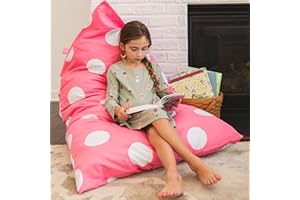 Butterfly Craze Stuffed Animal Storage Stuffed Animal Bean Bag Chair Cover, Toddler Toy Organizer, Fill with Stuffed Animals for a Floor Lounger for Boys or Girls, Pink Polka Dots