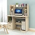 JJONE Computer Desk with Drawers, Writing Desk with Bookshelf Layer, Home Office Study Desk, Computer Table Work Desk Corner Desk with Bookshelf (A162S)