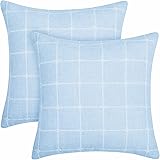 Amazon Brand - Umi Faux Linen Plaid Square Throw Pillow Cases Home Decorative Sofa Cushion Covers for Chair with Invisible Zi