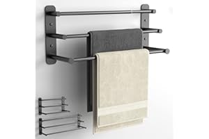 Lannvan Porte Serviette Salle de Bain Extensible 37-70 cm - Murale Acier Inoxydable Sans Forage et Forage 2 Méthodes d'Installation, Noir