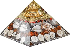 Crystal Heaven Laxmi Pyramid Original Certified Gomati Chakra, Rudraksha, Cowrie Kodi Maha Laxmi Pyramid - 90 mm Large Orgonite Pyramid with Shree Yantra - Vastu Items for Good Luck, Money & Wealth
