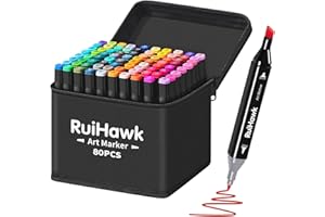 RuiHawk Pennarelli Doppia Punta, 80 Colori Marcatore 2S Asciugatura Rapida, Marker Pennarelli Professionali con Base e Borsa per Adulto Sketch, Colorare, Illustrazioni, Disegnare, Anime