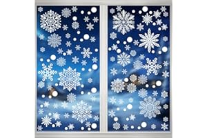 LOMIMOS 248 sztuk naklejek na okno, Boże Narodzenie, płatki śniegu, naklejki na okno, Boże Narodzenie, białe, dekoracja okienna, na zimę, wielokrotnego użytku, płatki śniegu, dekoracja