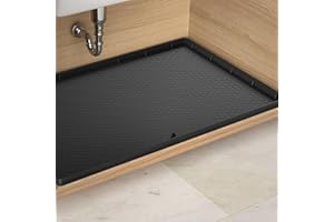 Marstey Unterwaschbeckenmatte, 86,4 x 55,9 cm Silikon-Schrankeinlage mit Abflussloch, Wasserdicht und Leicht zu Reinigen, Küchenschrankmatten, Regaleinlage für Küche Badezimmer Bodenwaschbecken