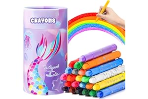 JYPS Washable Crayons for Toddlers, 24 Colors Silky Crayons Set with Mermaids Pen Holder, Non Toxic Safe for Children Ages 1-3, Drawing Colouring Crayon Set for Girls Back to School Birthday