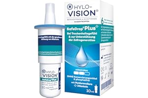 Hylo-Vision SafeDrop Plus Eye Drops - For Dry and Irritated Eyes, Supports Cell Recovery, Medium Viscosity, Preservative Free, Suitable for Contact Lenses, 10 ml