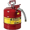 Justrite 7250130 Galvanized Steel, AccuFlow Type II Red Safety Can with 5/8" Flexible Spout, Large ID zone, Meets OSHA & NFPA For Handling Hazardous liquids. 5 Gallon (19L) Size.