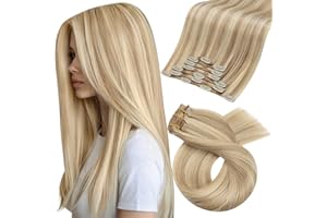 Moresoo Clip in Hair Extensions Real Human Hair 18 Inch Clip in Hair Extensions Highlight Dark Honey Blonde with Medium Blonde 7 Pieces/120g #16/22