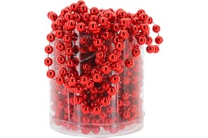 MIJOMA Guirnalda de perlas – Elegante cinta de perlas, collar de perlas y cordón decorativo | Elegante decoración de mesa, Navidad, Adviento, boda, perlas decorativas de 8 mm, 8 metros (rojo)