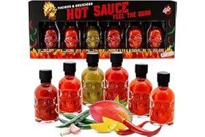 Topline Hot Sauce Gift Set – 6 Fiery Flavours Skull Spicy Chilli Sauce Heat Pack for for Spice Lovers, and BBQ - Christmas Eve Gift Set Presents for Men and Women - Fun Spicy Stocking Fillers